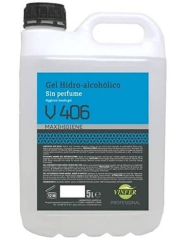 Gel hidroalcohólico V406, contiene 5 litros.
