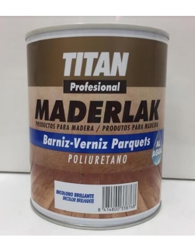 Barniz parquets incoloro brillante 1 litro Titan Profesional al agua.