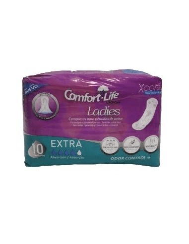 Compresas Comfort-life Ladies Extra, contiene 10 unidades.