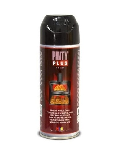 Pintura Spray Pinty Plus Anticalórica color plata de 200ml.