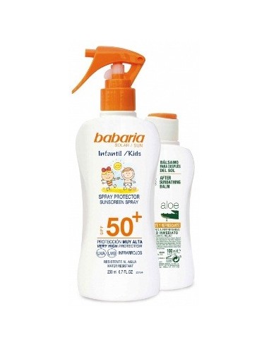 Babaria bronceador infantil factor 50 pistola 200ml + bálsamo de aloe 100ml.