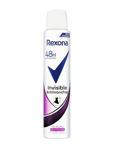 Desodorante Rexona Invisible antimanchas spray, contiene 200ml.