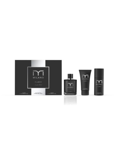 Milano Black estuche hombre colonia, masaje y desodorante