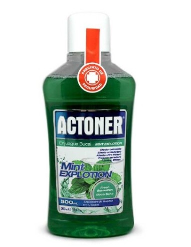 Enjuage bucal Actoner mint explotion frescor duradero, contiene 500ml.