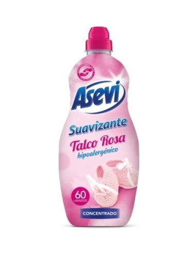 Suavizante Asevi Talco Rosa, contiene 60 lavados concentrado.