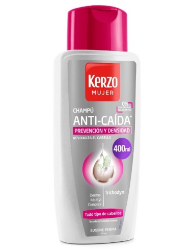 Champú Kerzo mujer anti-caída densidad uso frecuente 400ml.