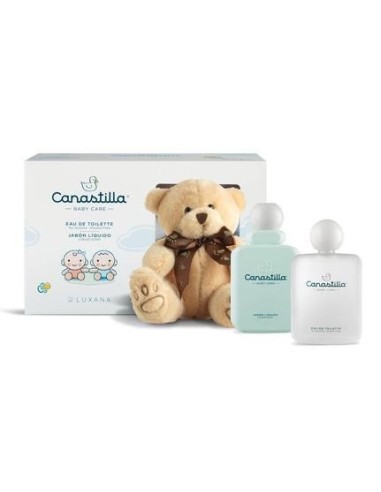 Canastilla para Bebé estuche 100ml eau de toilette + jabón 250ml + peluche