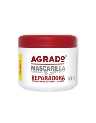 Mascarilla capilar Agrado reparación brillo intenso, contiene 500 ml.