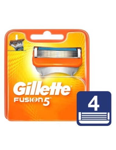 Recambio Gillette fusion5 naranja, contiene 4 unidades.