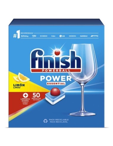 Detergente Finish powerball limon essential limpieza profunda, 50 pastillas.