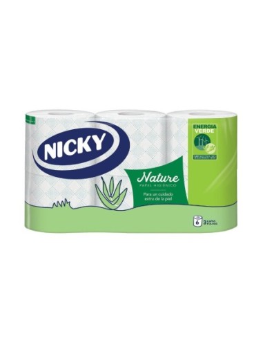 Papel higienico Nicky Aloe Vera 3 hojas 6 rollos maxi