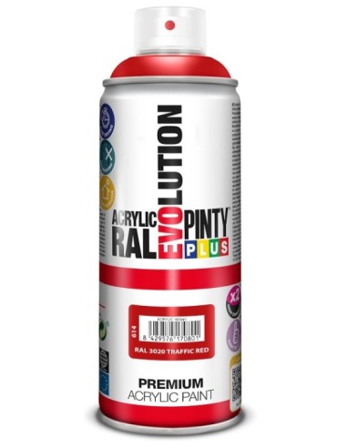 Pintura Spray Pinty Evolution Rojo Tráfico 3020 de 400ml.