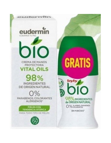 Crema de manos eudermine bio 75 ml. pieles atopicas+desodorante