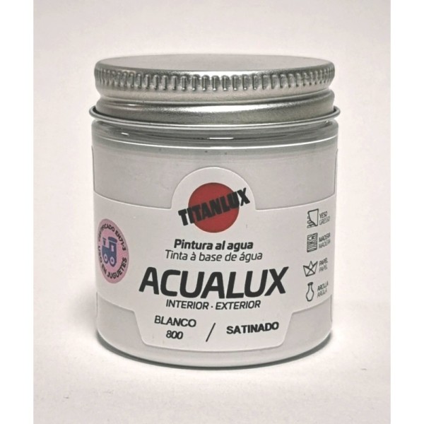 Acualux blanco satinado 800 pintura al agua 75 ml.