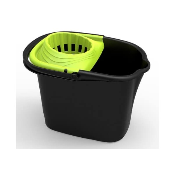 Cubo&escurridor rectangular color negro y verde pistacho de 16litros.