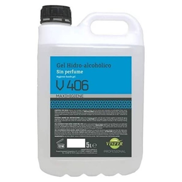 Gel hidroalcohólico V406, contiene 5 litros.