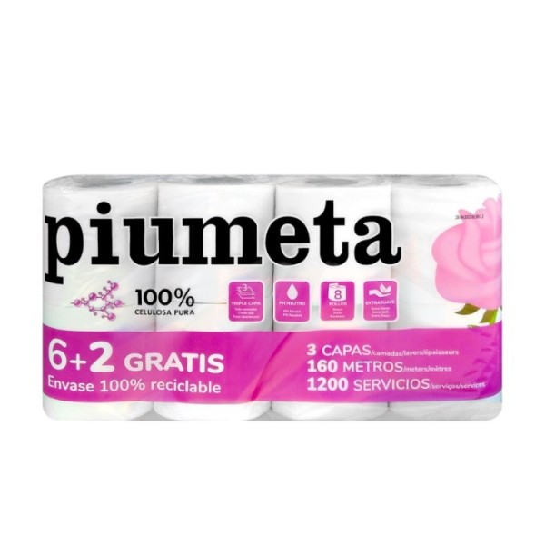 Papel Higiénico Piumeta 8 rollos 3 capas