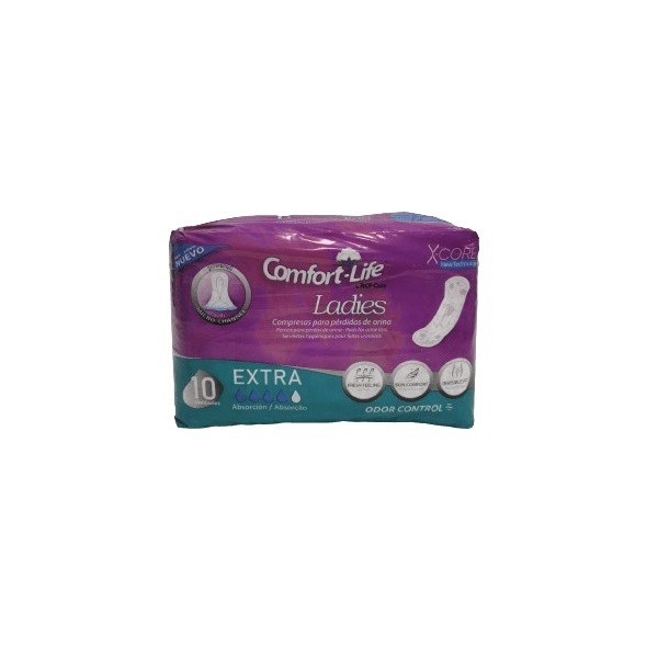 Compresas Comfort-life Ladies Extra, contiene 10 unidades.