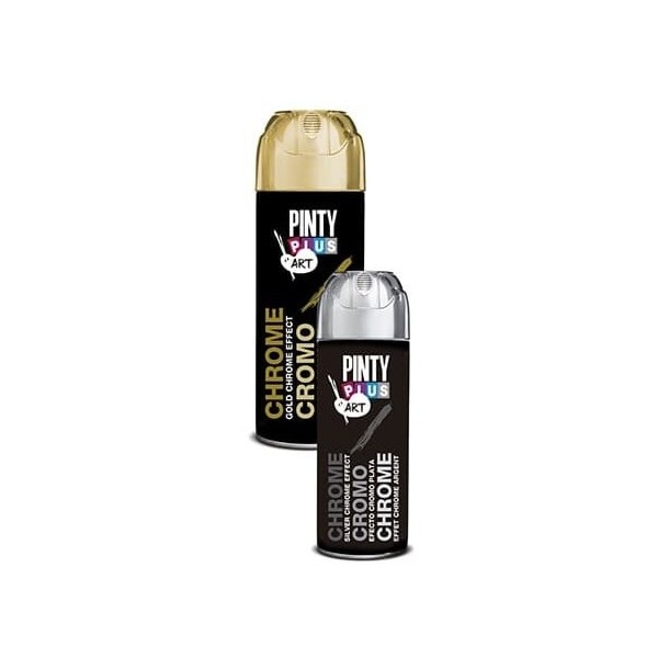 Pintura Spray Pinty Plus Efecto Cromo Oro de 200ml.