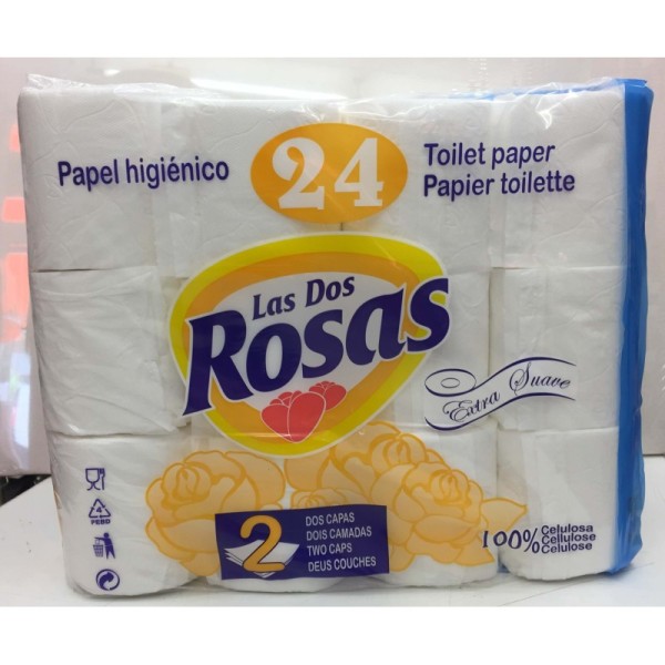 Papel Higienico Los Dos Rosas 24 Rollos doble capa 100% celulosa