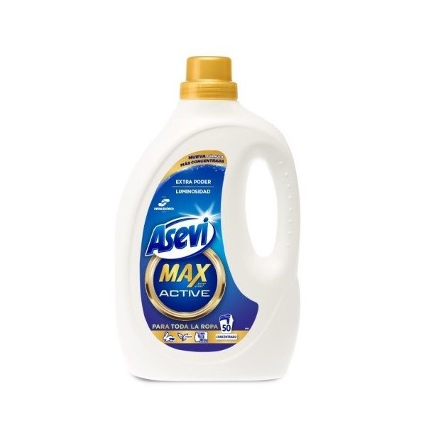 Detergente Asevi Max Active 50 lavados extra poder luminosidad