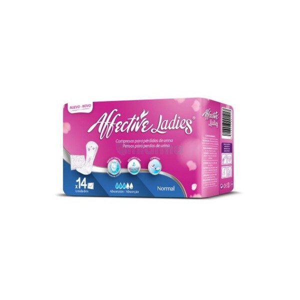 Compresas Affective Ladies Normal, contiene 14 unidades.