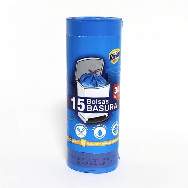 Bolsa basura azul Las dos rosas 57X65cm 15 unidades autocierre