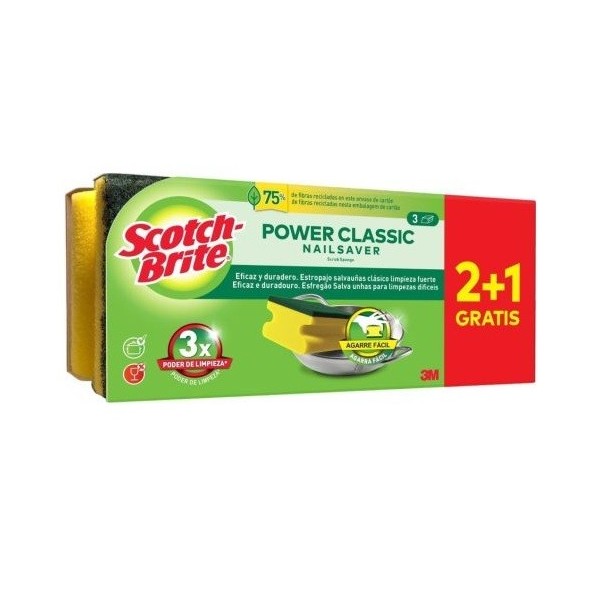 Scotch-brite estropajo salvauñas classic 2+1