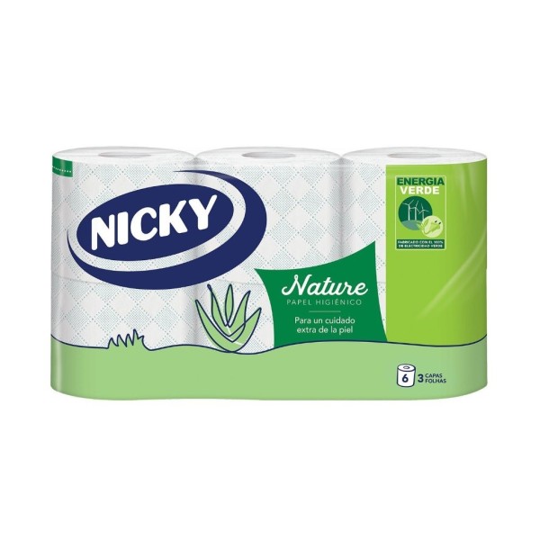 Papel higienico Nicky Aloe Vera 3 hojas 6 rollos maxi