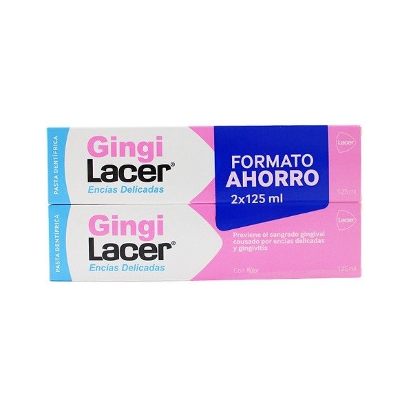 Dentífrico Gingi Lacer con Fluor 125ml formato duplo.