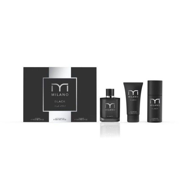 Milano Black estuche hombre colonia, masaje y desodorante