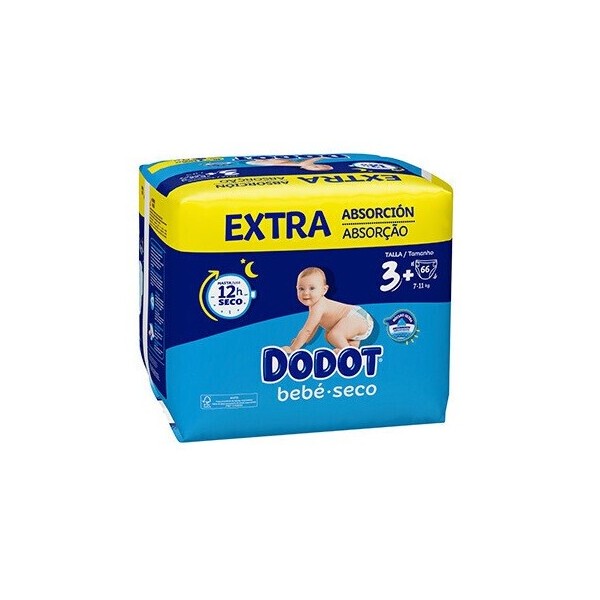 Pañal Dodot bebé-seco T-3, contiene 66 unidades.