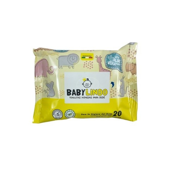 Toallitas húmedas Baby Lindo, contiene 20 unidades.