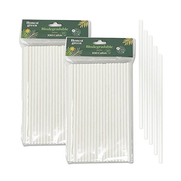 Pajita helado papel biodegradable blanca 100 unidades