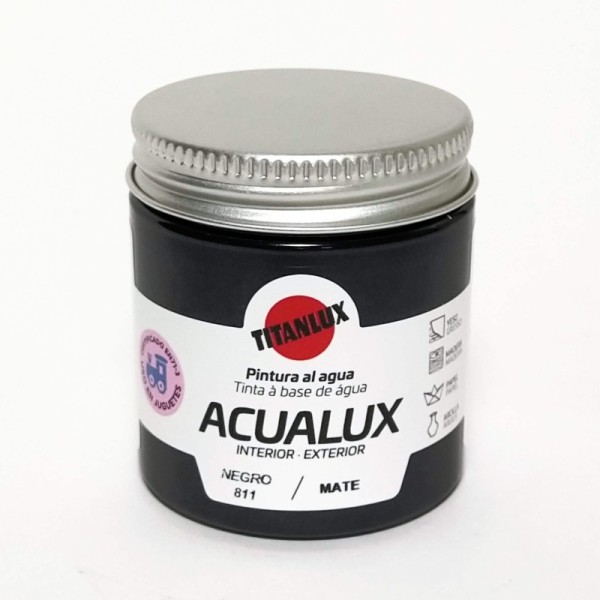 Acualux negro mate 801 pintura al agua 75 ml.