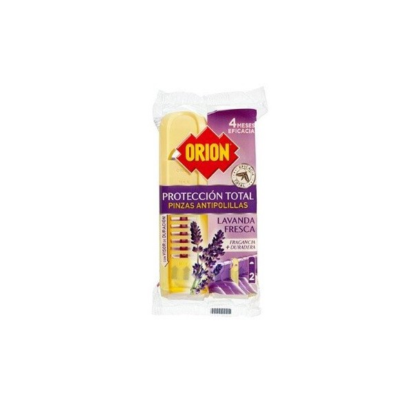 Antipolillas Orion en formato pinzas con aroma a lavanda contiene 2 unidad.