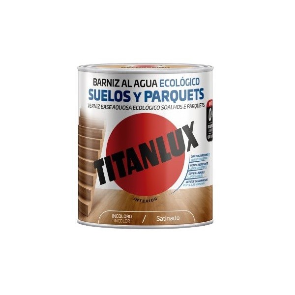 Barniz parquets incoloro satinado 750ml Titan Profesional al agua.