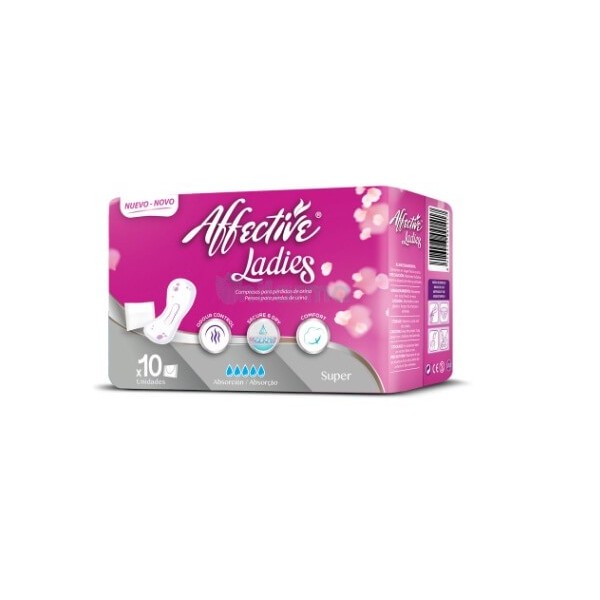 Compresas Affective Ladies Super absorción, contiene 10 unidades.
