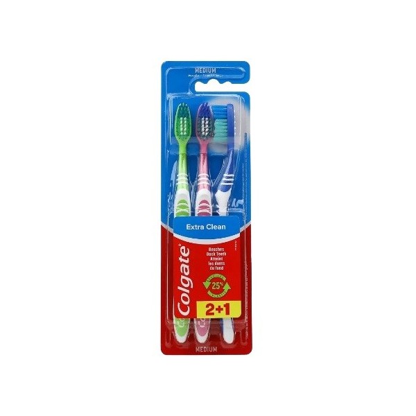 Cepillo dental Colgate Extra Clean medio, formato 2+1