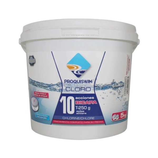 Cloro 10 Acciones bicapa pastillas de 250 grs. 5kg PQS